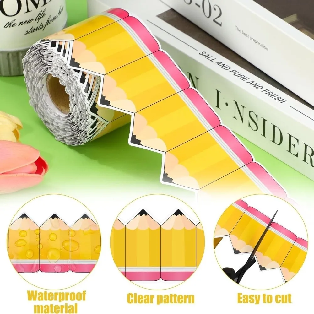 1 لفة جديدة ذاتية اللصق السبورة مجلس الحدود ورقة 7 سنتيمتر الحدود الفصول الدراسية الديكورات قلم رصاص DIY بها بنفسك الحدود ورقة الحرف اليدوية #2