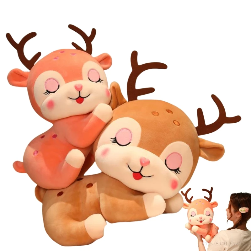 

20-40cm Cute Sika Deer Plush Toy Stuffed Lying PillowCartoon Animals Face Soft Sleeping Elk Deer Girls Cushion Christmas Gift