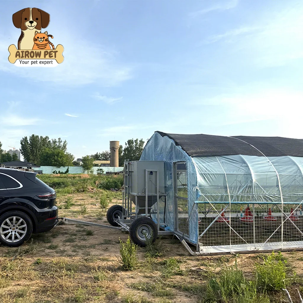 AIROW 15x5m Mobile Chicken Coop with Wheels Hot Dipped Galvanized Steel Large Space Automatic Feeding System Poultry Farm