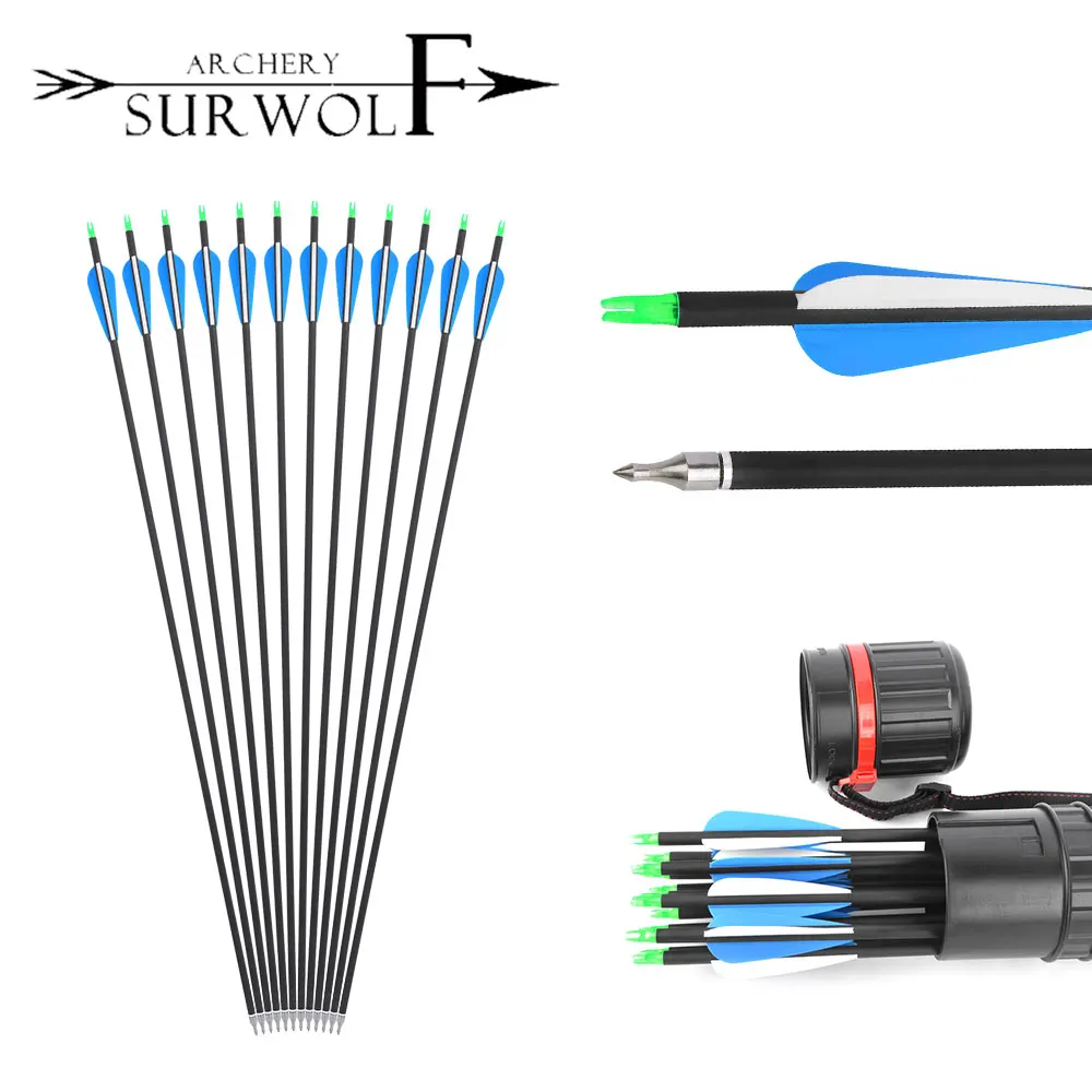 

6/12pcs Archery Mixed Carbon Arrow Spine500 3inch Water Droplet Rubber Feather 100Grain Arrowhead Hunting Shooting Bow Accessory