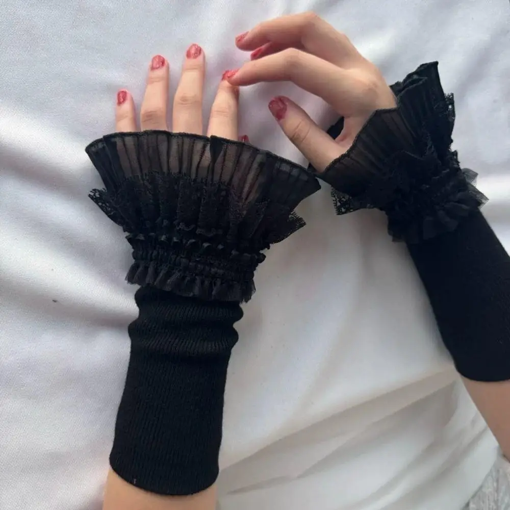 Mujeres encaje volantes puño codo manga Otoño Invierno desmontable manga falsa cubiertas de brazo Color sólido suéter decorativo 	 Calentadores de brazos