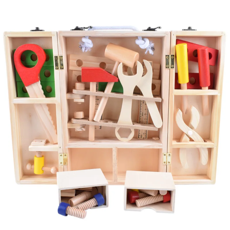 Wooden DIY Portable Puzzle Simulation Toolbox  Lightweight Children's Play House Toy Set Boy Repair Toy Toddler Kids Toys Boys