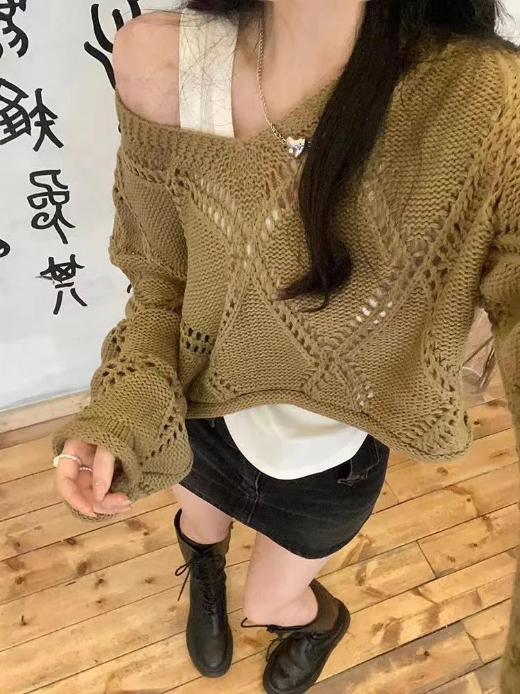 Women Long Sleeve Crochet Knit Hollow Out Crochet Sweater Cover Up Crop Pullovers Knitwear Blouse Vacation Boho Outfit DURIKIES