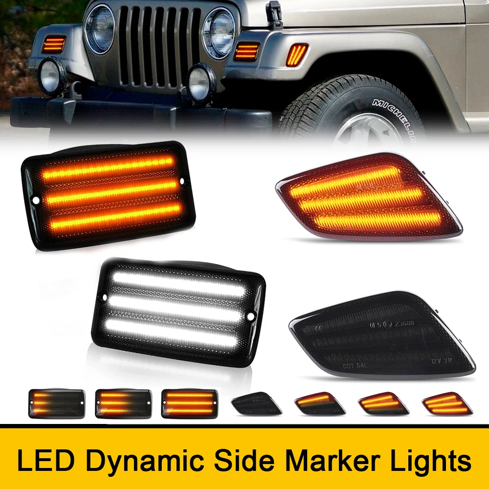 4x Sequential Blinker Front Bumper LED Side Marker Lights No Error For For Jeep Wrangler TJ 1997-2006 DRL Indicator CH2551120