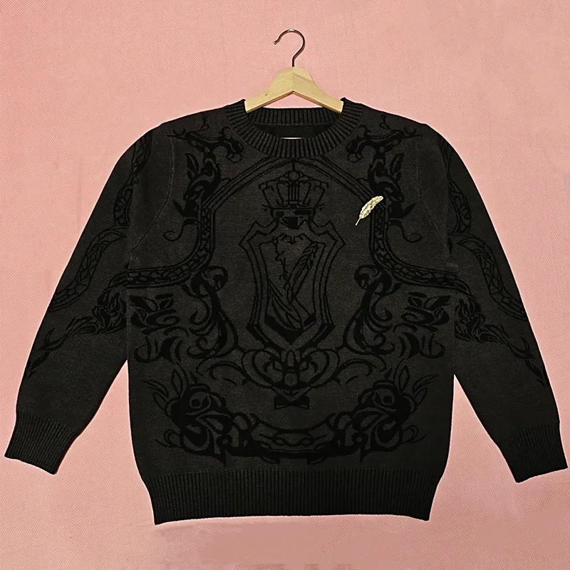 Game Love and Deepspace Sylus Cosplay Adult Men Costume Black Knitted Sweater Brooch Accessory Pullover Halloween Outfits