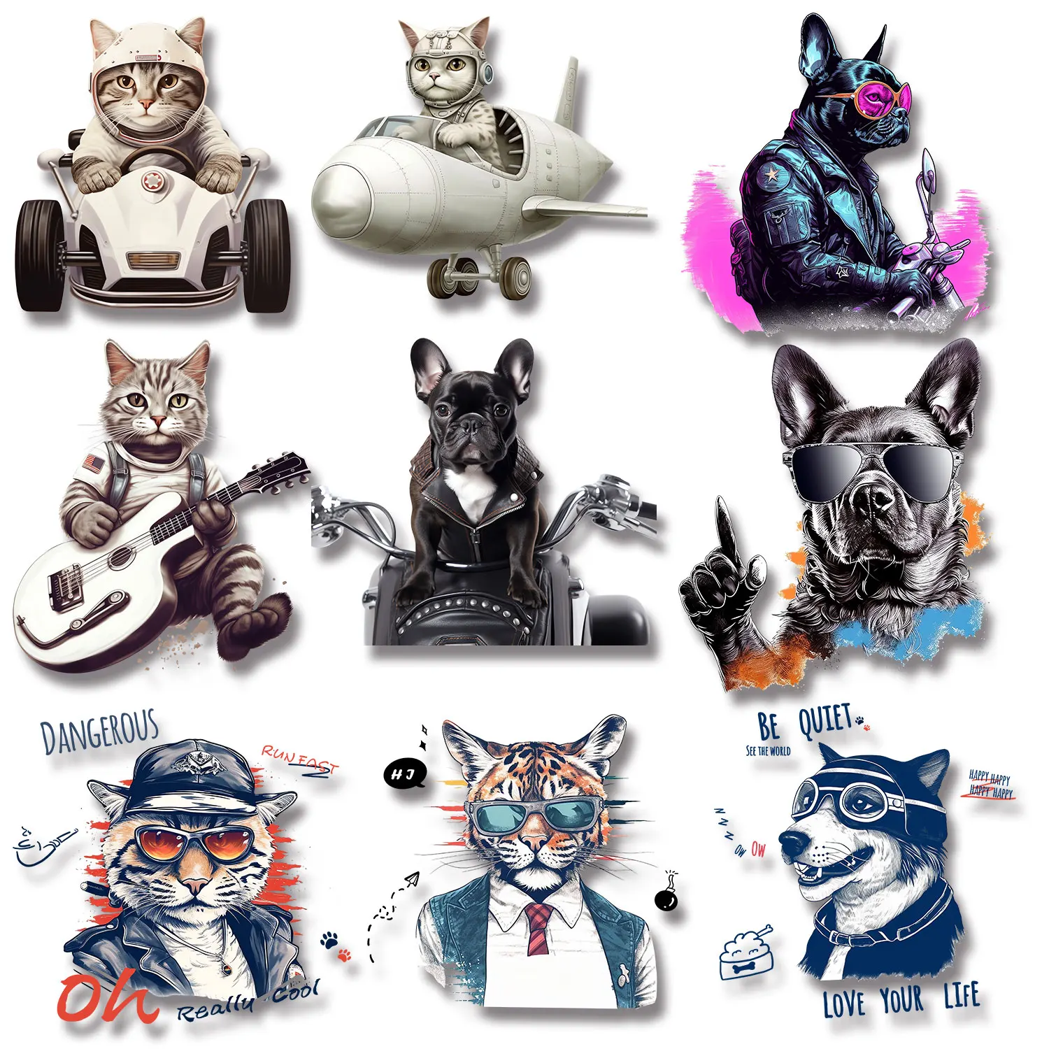 Cool Funny Cat Dog Motorcycle Guitar Boxing Iron Sticker for Clothing Firm and Fadeless Various Styles DIY Decoration