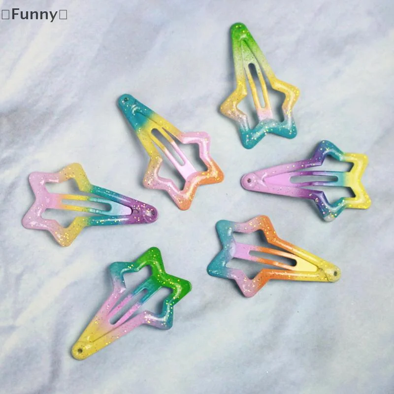 [[مضحك] 6/12 قطعة إكسسوارات شعر الفتيات دبوس الشعر الملونة المطبوعة الطلاء قطرة الماء BB كليب الكرتون المعادن الأطفال مشبك شعر