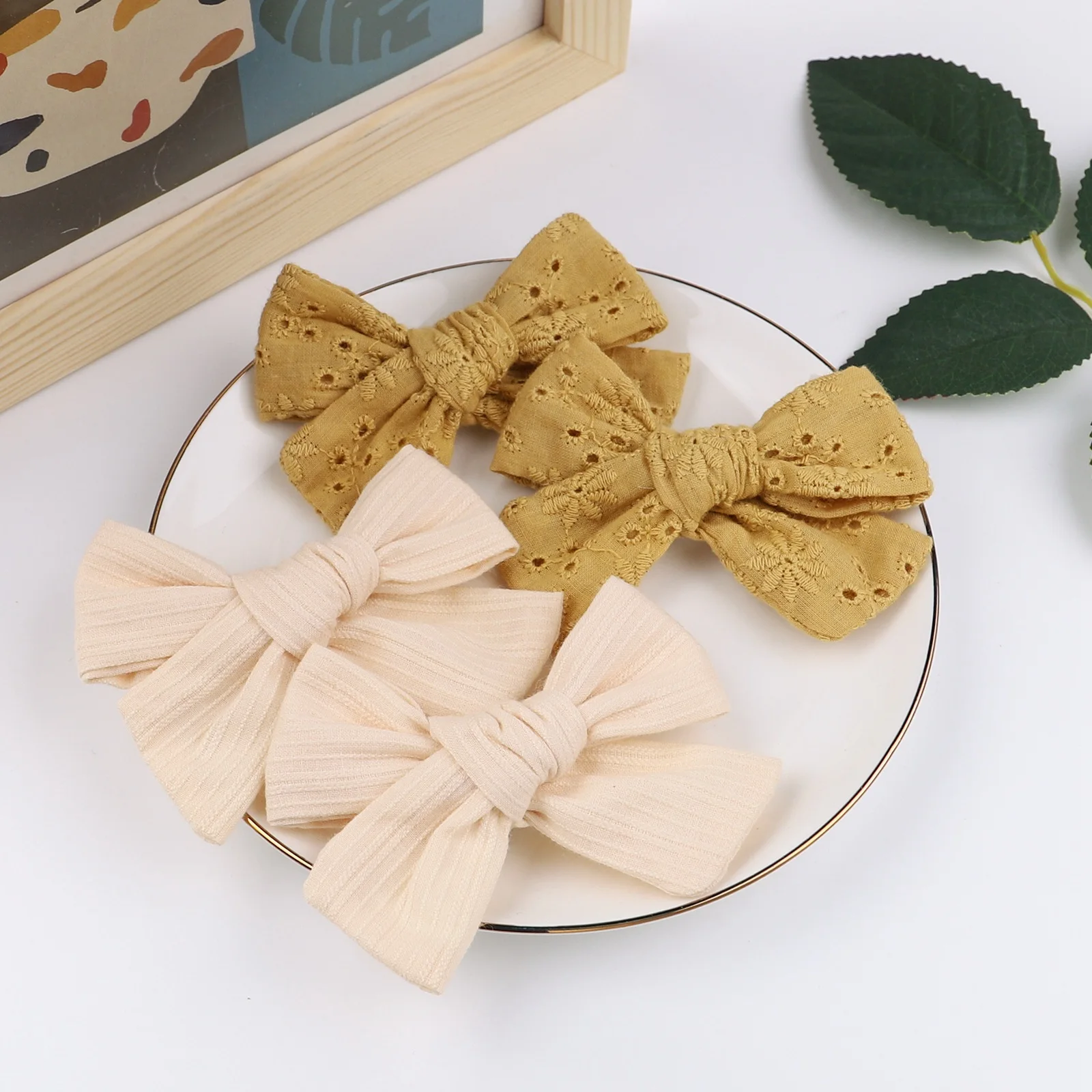 2Pcs/lot 12Colors 3.2Inch Cotton Hair Bows Bowknot With Clips For Girls Hair Clips Cute Barrettes Headwear Kids Hair Accessories