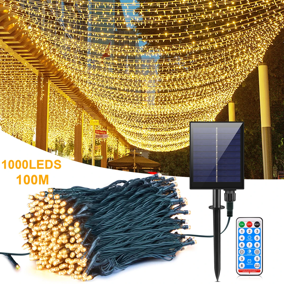 10m-100m LED Christmas Lights filo di rame Fairy Light Outdoor Solar Garland lampada a ricarica rapida decorazione impermeabile per feste in giardino