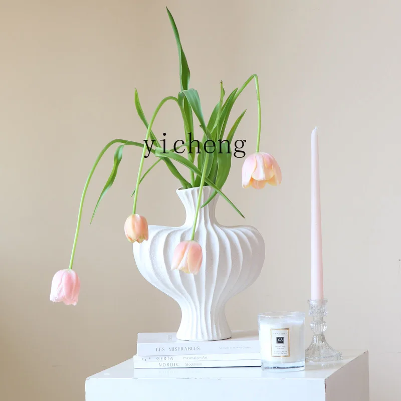 

ZK home wabi-sabi wind love ceramic retro vase ornament living room flower arrangement dried flower light luxury decoration