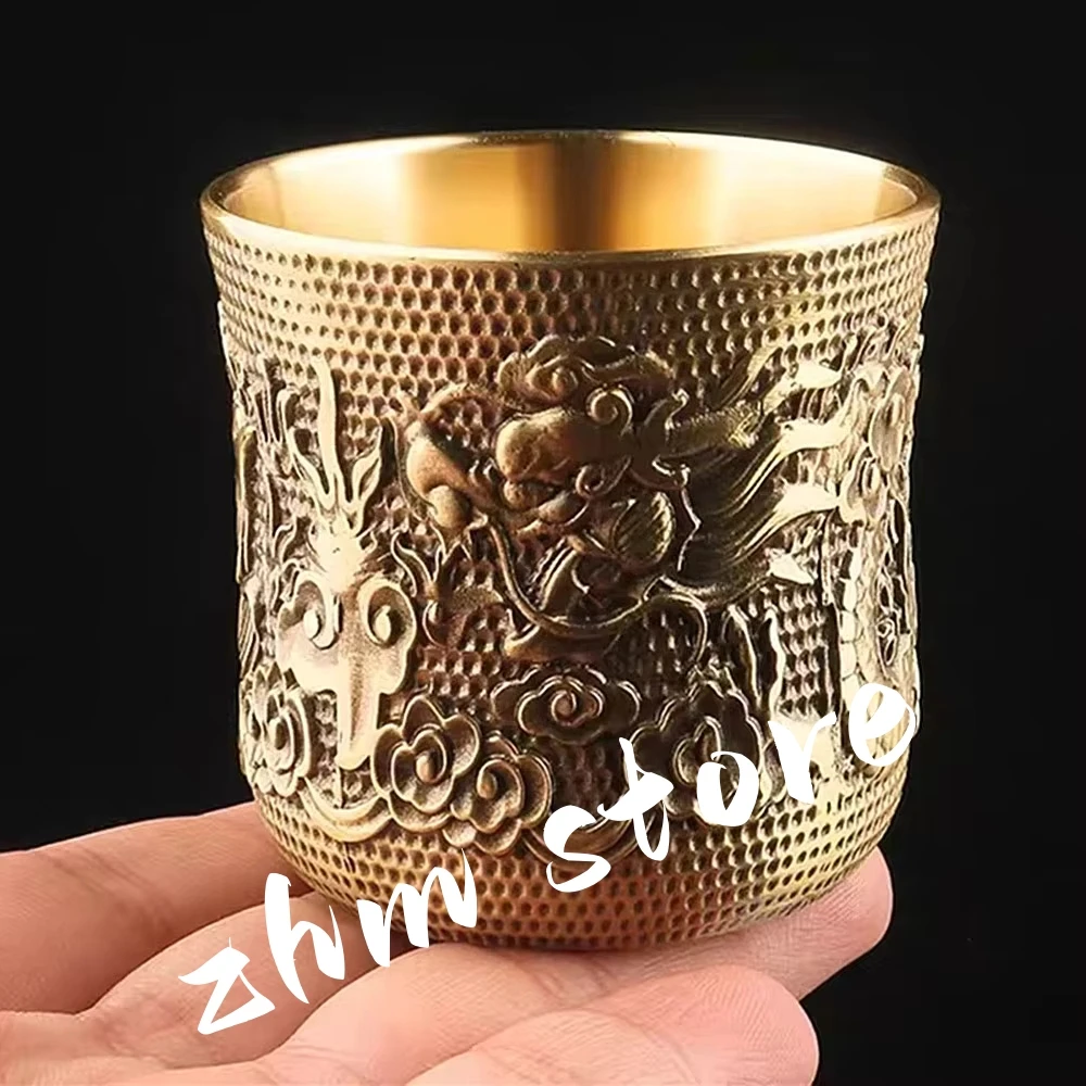 

Brass Engraved Phoenix Mini Spirits Vodka Cup Liquor 50ml Retro Bronze Portable Personalized Tea Tumbler Glases Home Decorative