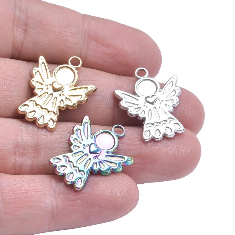 10PCS Guardian Angel Wings DIY Craft Necklace No Fade Stainless Steel Charm Fairy Pendant Jewelry Making Keychain Bulk Wholesale