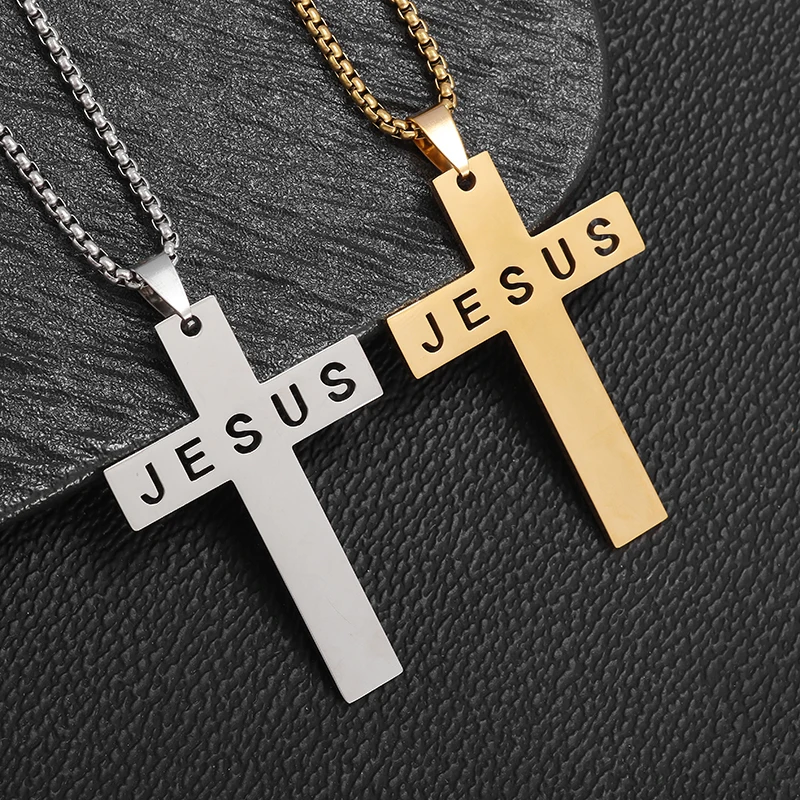 Classic Christian Savior Jesus Cross Pendant Stainless Steel Necklace for Men Women Religious Prayer Amulets Jewelry Gifts