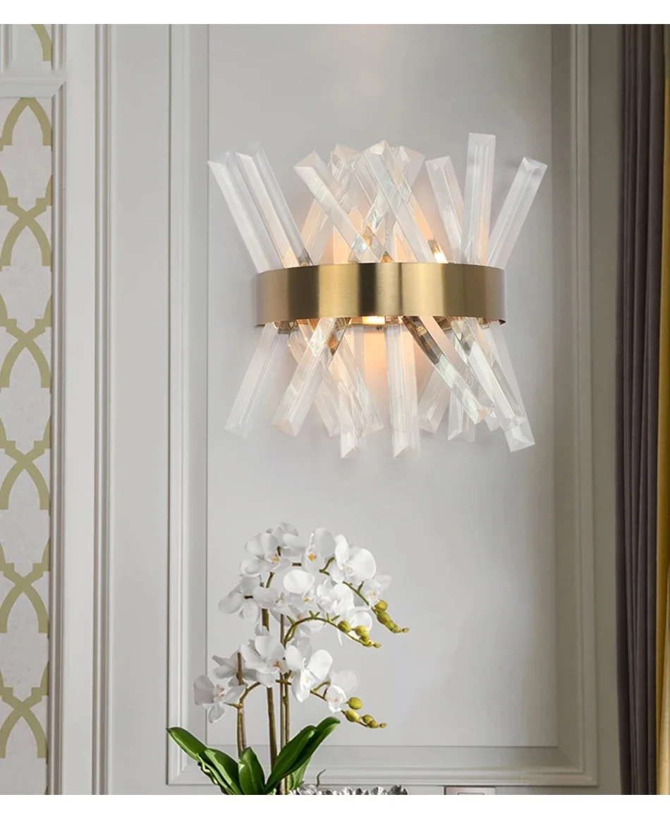 Imagem -02 - Luxo Cristal Lâmpada de Parede para Sala de Estar Led Home Decor Sconce Ouro Luminária Moderna Aço Inoxidável Brilho