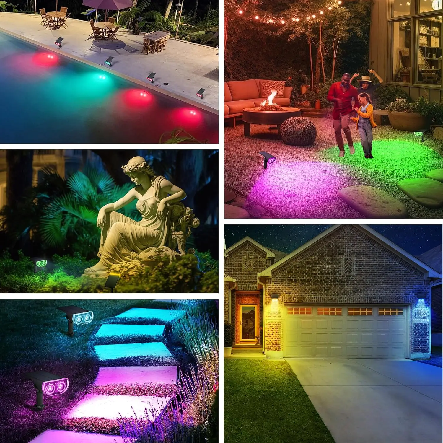 Luces solares que cambian de color, decoraciones navideñas al aire libre impermeables IP67 para camino de jardín (paquete de 6)