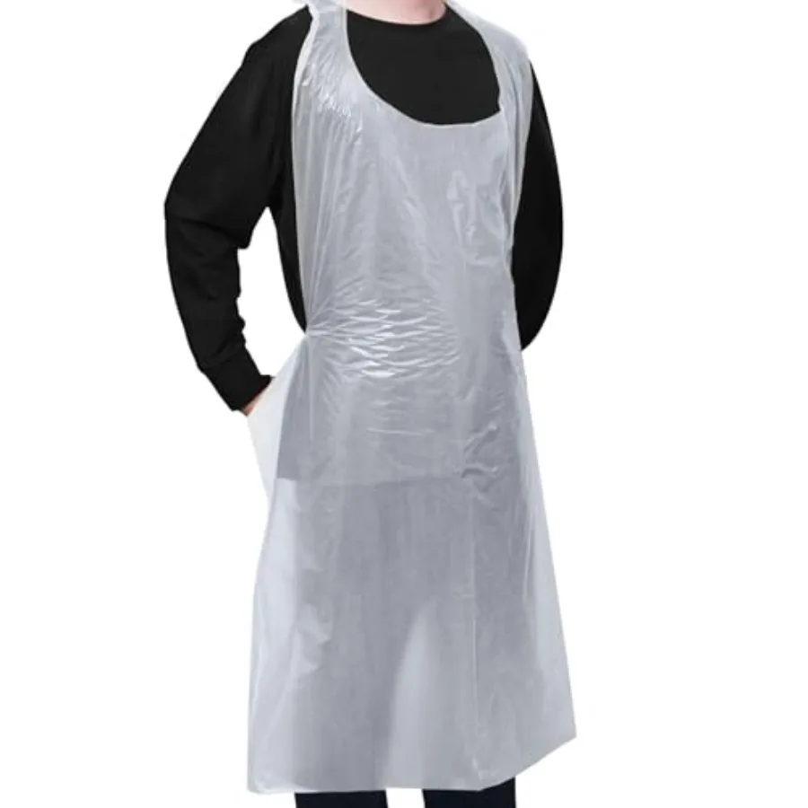 

100 шт. одноразовый фартук 46x29 пластиковый полиэтиленовый фартук для кухни, вечеринки, рисования белого цвета, идеально подходит для защиты мероприятий