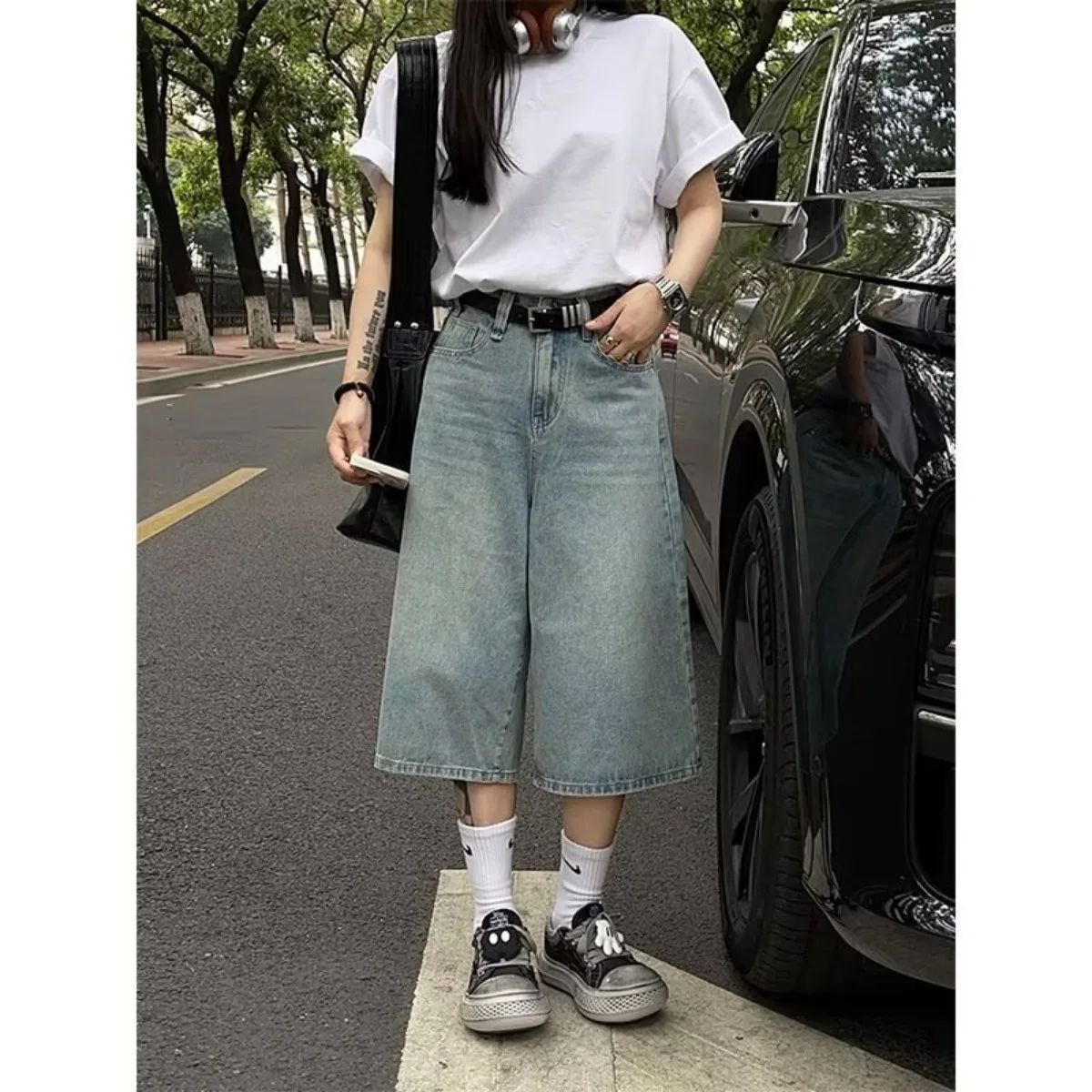 

Fashionable Women's Hiphop Style Jeans, Eye-catching High Waist Straight Short Pants Women Clothing