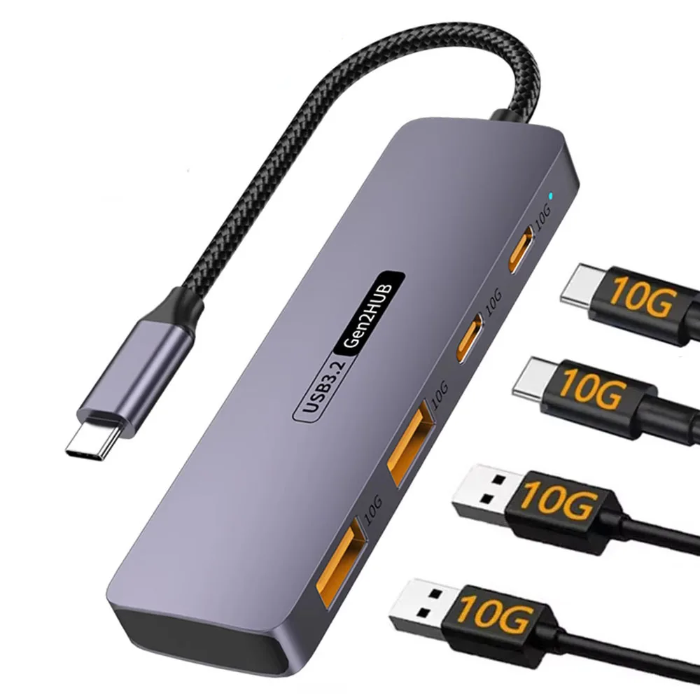 USB C Hub 4 port, USB C Splitter kecepatan tinggi 10Gbps untuk Macbook pro, laptop, aksesori PC iPhone 15 Sumsang USB tipe-c 3.2 Hub