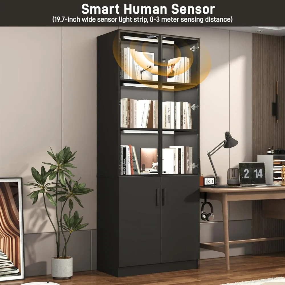 79 خزانة عرض طويلة مع ضوء مستشعر LED وأبواب زجاجية منبثقة، وخزانة تخزين حديثة لغرفة النوم، وغرفة المعيشة #5