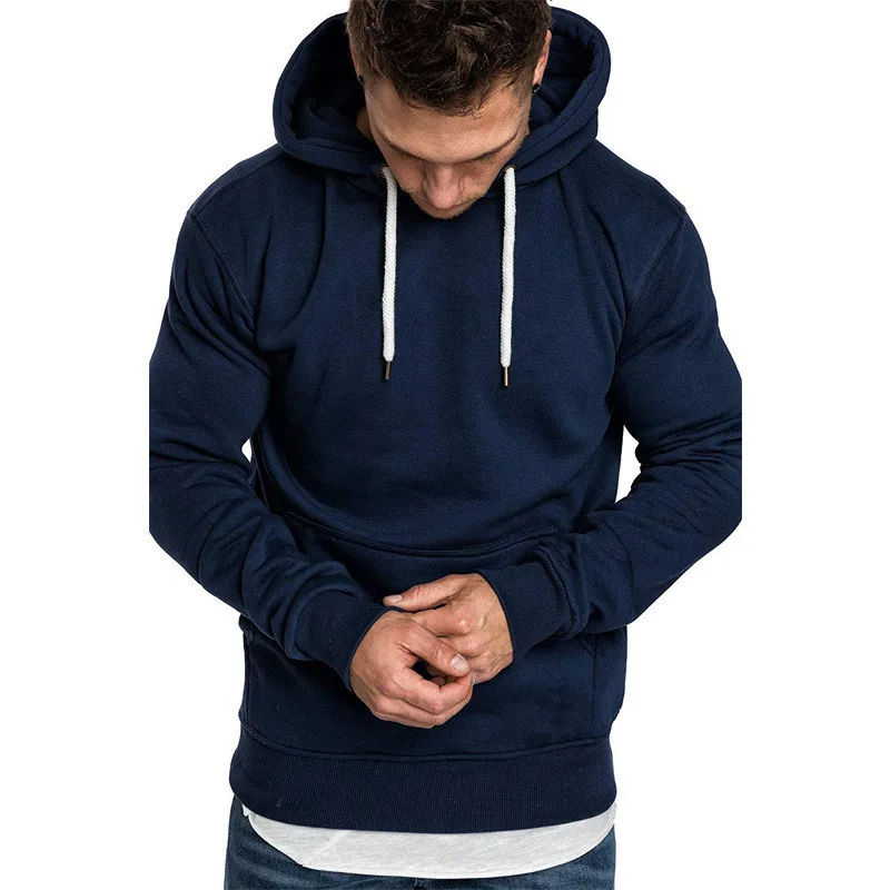 ผู้ชายใหม่สีทึบHooded Pulloverผู้ชายHoodieแนวโน้มแฟชั่นแขนยาวHoodieกลางแจ้งMature Men's Pocket Hoodie