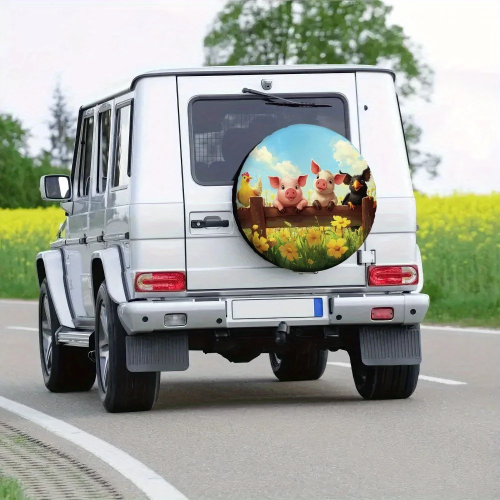 One Piece Of 2D Flat-Printed Universal Tire Cover Featuring A Realistic Farm Scene, Made From 100% Polyester, Suitable For Picni