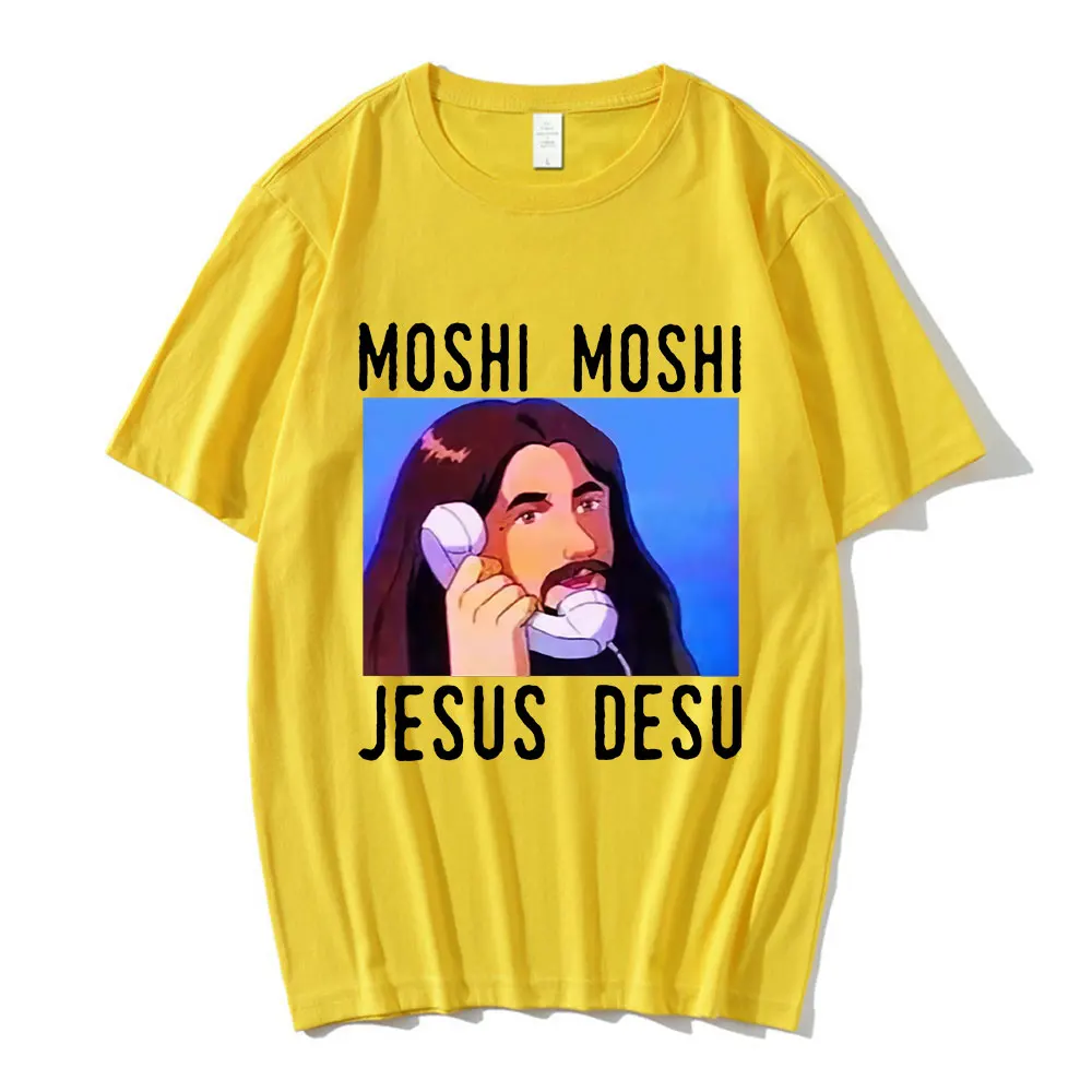 New Moshi Moshi Jesus Desu T-shirt Women's Funny Emoji Picolas Cage Cool T-shirt Cotton Short Sleeve T-shirt Clothing