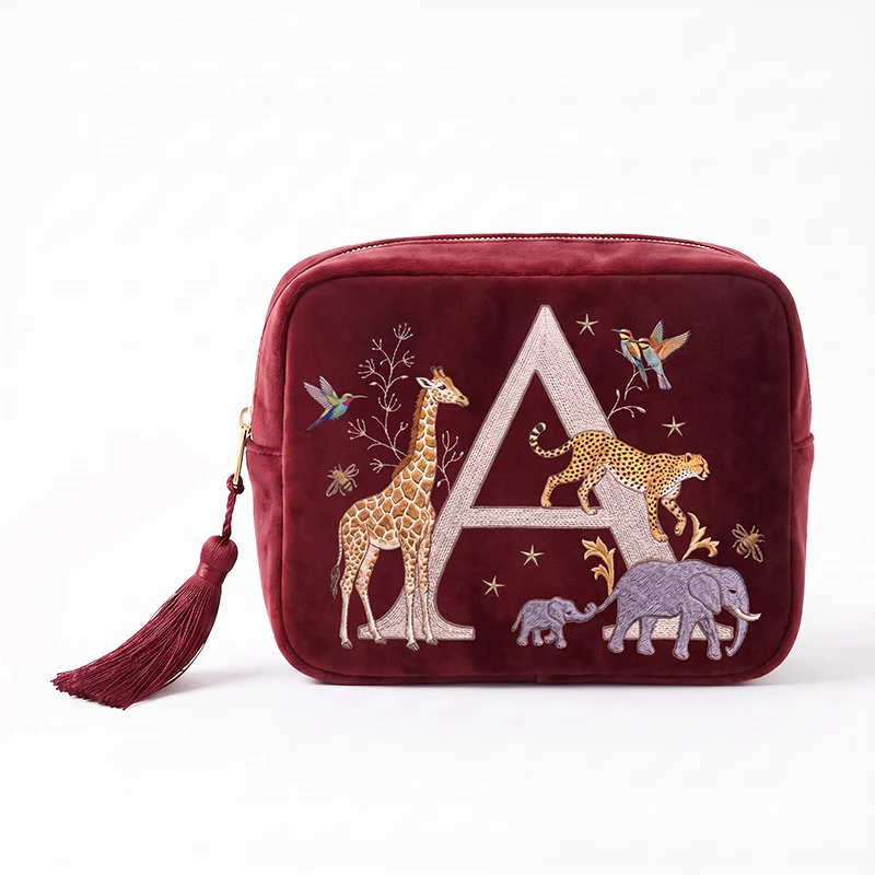 Women's Luxury Makeup Bag Imitation Embroidery Design Luxury Velvet Cosmetic Bag Gift For Women Velvet Cosmetic Bag