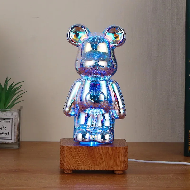 Novo 3d fogos de artifício urso luz noturna criativo colorido escurecimento casa 3d urso internet celebridade luz noturna 3d urso de vidro