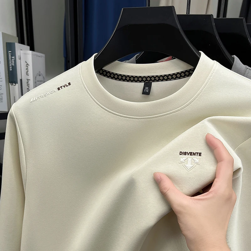 

Модная мужская весенне-осенняя толстовка с вышивкой, новая хлопковая футболка с длинными рукавами, мужская повседневная универсальная базовая рубашка