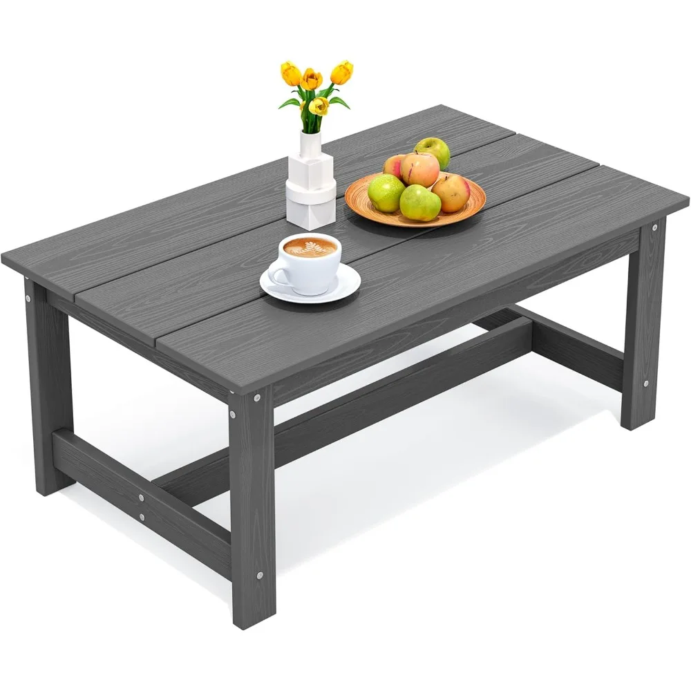 Patio Coffee Table, Rectangle Outdoor Coffee Table, All-Weather Coffee Side Table for Balcony, Poolside, Deck, Garden, Gray