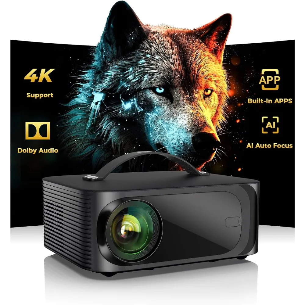 Outdoor 4K Portable Video Projector Wifi6 Bluetooth Smart TV OS Dolby Audio Home Theater Projector Support YouTube