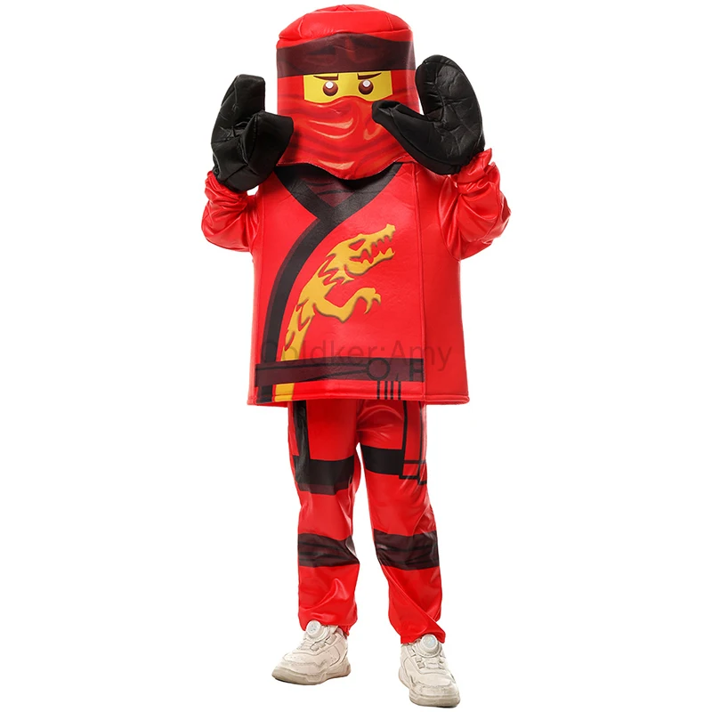 

2025 New Arrival Halloween Costumes for Boys Ninja Red Warrior Full Costume Set for Kids Dress Up Party Includes Mask, Gloves