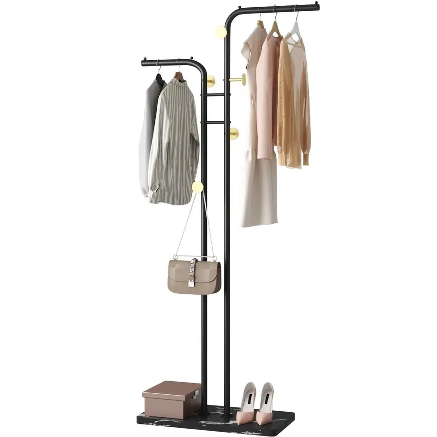 

Coat Rack, Freestanding Metal Coat Racks, Doublepole Clothes Hat Stand with 5 Hooks for Closet, Bedroom, Entryway, Living Room,