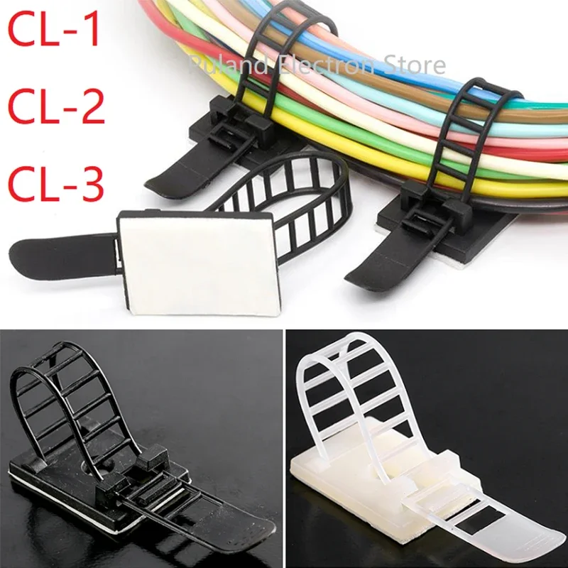 10pcs CL-1 CL-2 CL-3 Cable Clips Self Adhesive Mount Wire Clamps Line Tie Fixed Adjustable Fasten Organizer Holder White Black