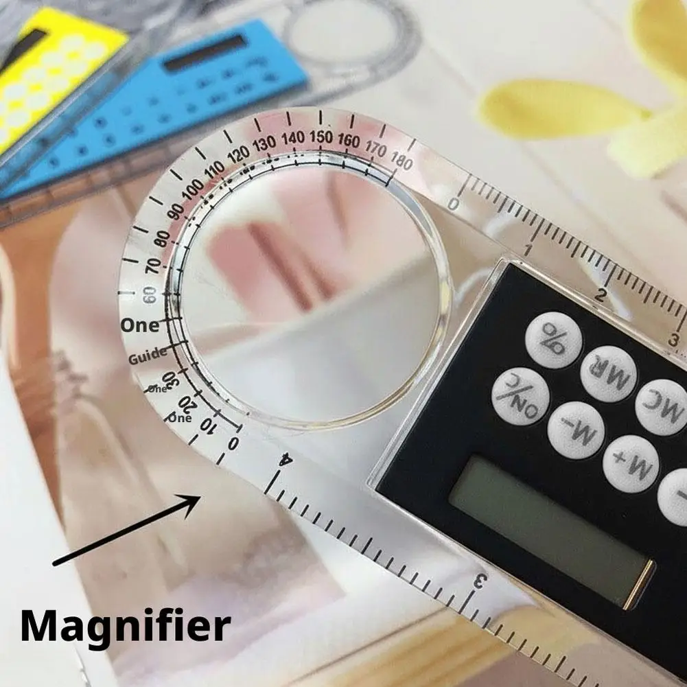 10cm Ruler Calculator Solar Power Card Mini Calculation Student Arithmetic Multifunctional Calculator Magnifier Multifunction
