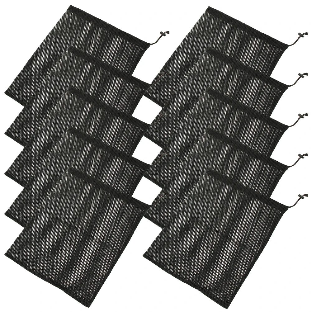 

10 Pcs Black 30x25cm Drawstring Mesh Bags Storage Laundry Travel Net Bag Polyester Washing Sports Gear Home Organization