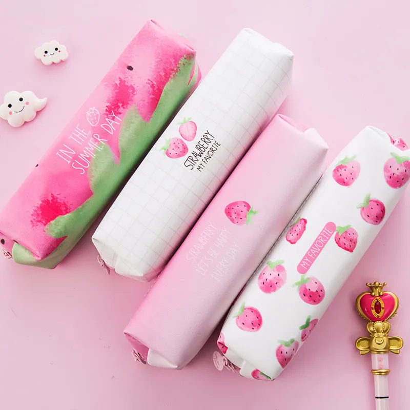 1PC Strawberry Toothpaste PU Pencil Case with Pencil Sharpener Kawaii Stationery Storage Pen Bag for Girl Students Gifts