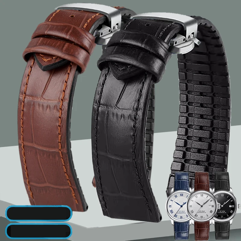 Cowhide silicone bottom watchband for Tissot Leelock T41 series Omega watch strap can rubber strap waterproof 19mm 20mm 21mm