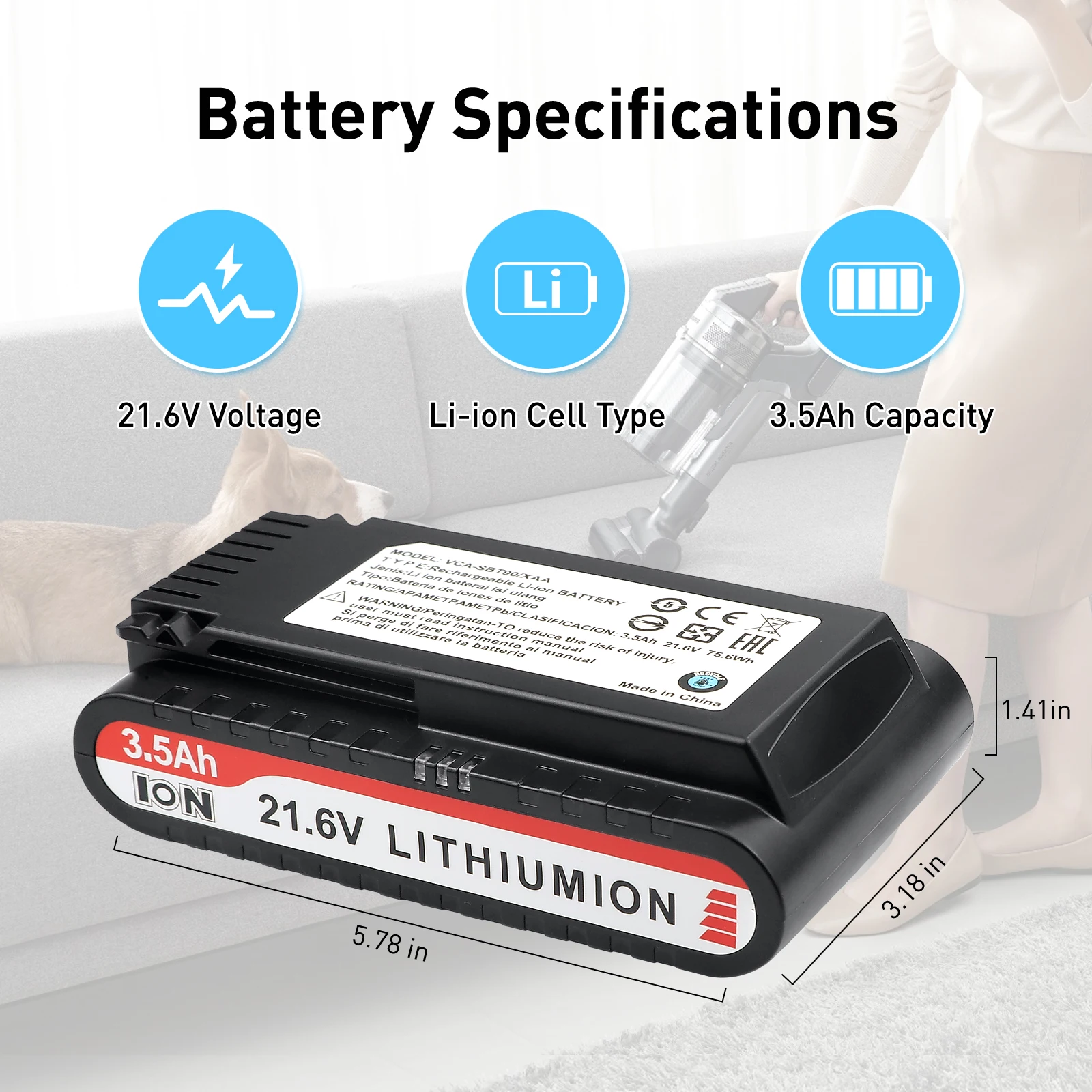 Batteria ricaricabile per aspirapolvere agli ioni di litio Nastima 21.6V 3500mAh per Samsung VCA-SBT90/XAA per aspirapolvere Jet90 Jet75 Jet75Pet