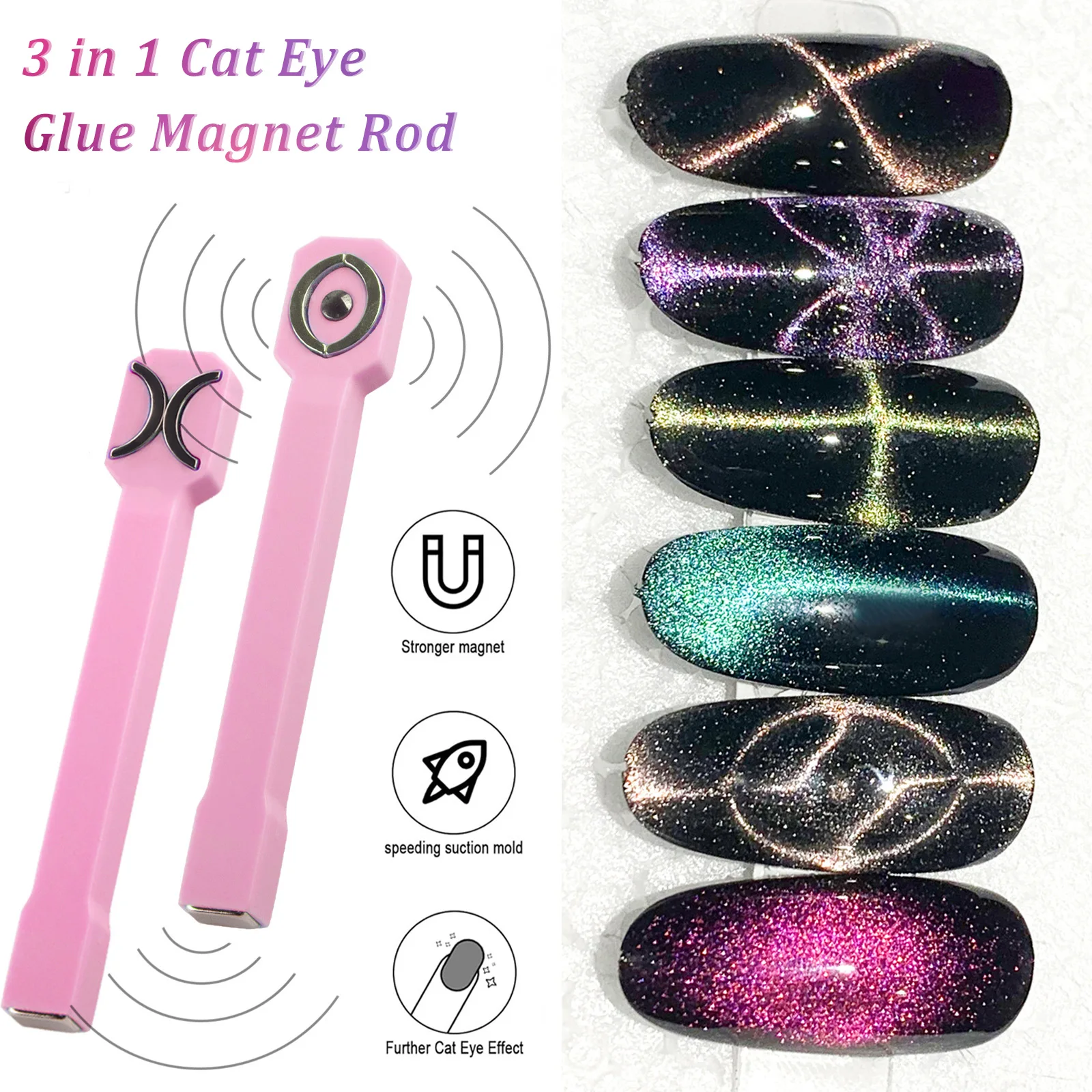 Outil magnétique pour ongles 3 en 1, aimant puissant œil de chat pour vernis à ongles Gel, outil magnétique Cateye 3 en 1 pour Nail Art