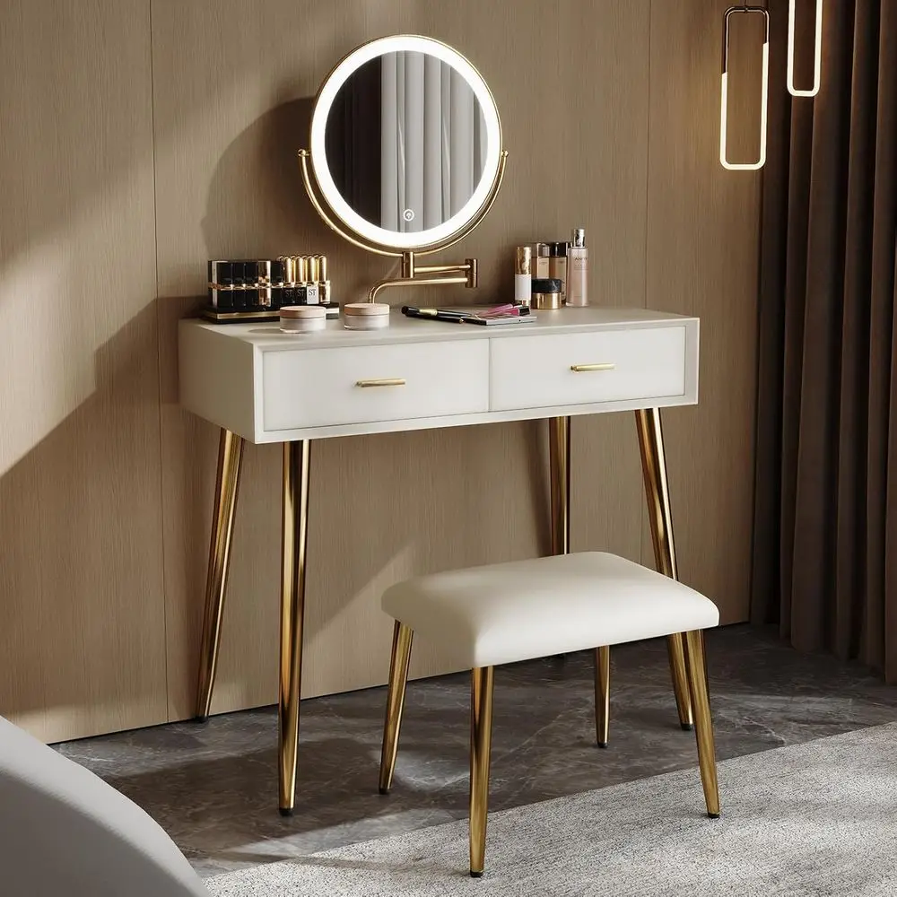 360 degree rotating mirror on compact vanity desk