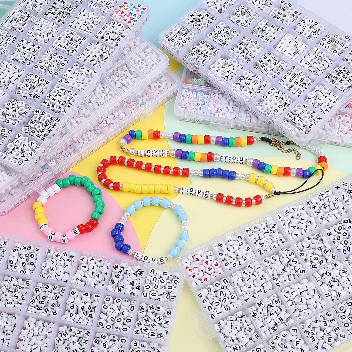 Multipurpose Acrylic Beads Kit - 6x6mm/4x7mm Number/Heart/Alphabet Charms for Jewelry, Keychains & DIY Crafts, Creative Choice