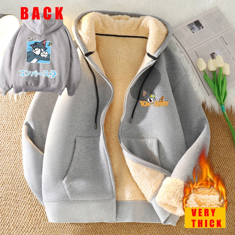 Tom and Jerry Hooded Sweatshirt Coat Men Zip Up Hoodie Women Semi-season Jacket Anime Cashmere Black Clothing Cool Adult clothes view 5