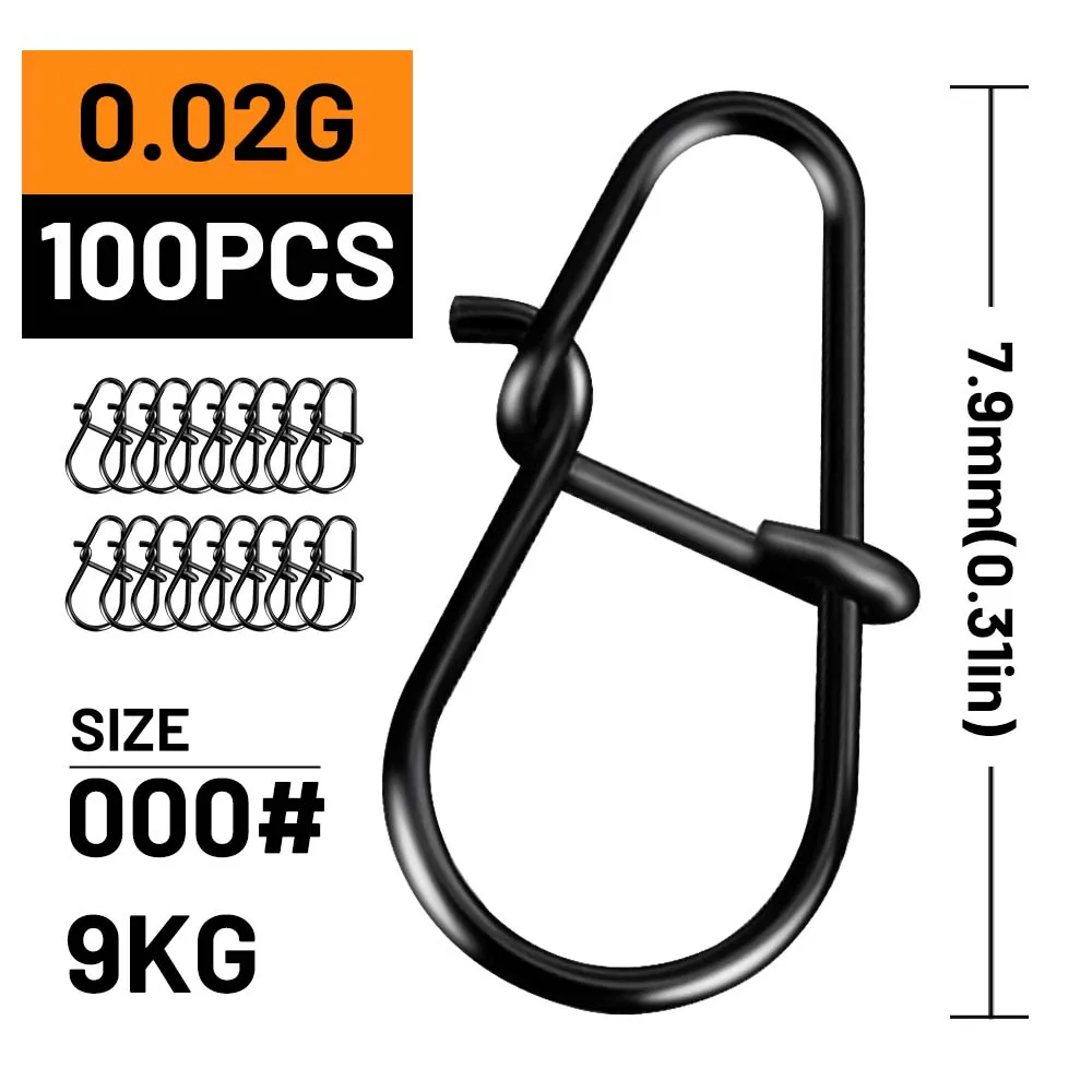 ZUKIBO 50/100 Stück Köderverbinder, schwarz, drehbar, Edelstahl, langlebig, Hakenverbinder, Clip, Angelzubehör gegen Meerwasser
