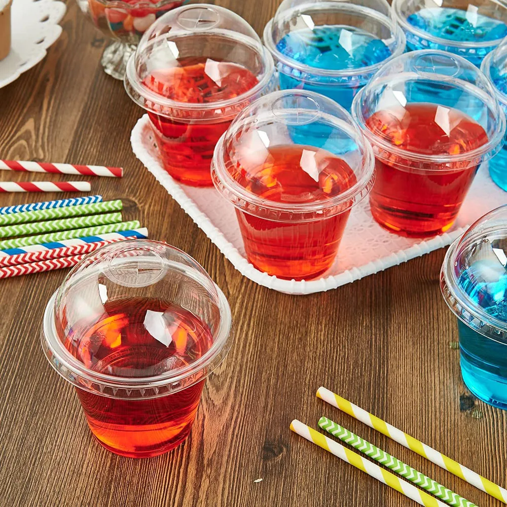9oz Clear Plastic Cups With Dome Lids, Crystal PET Dessert Cups, Cold Party Cups for Cupcake/Ice Cream/Latte/Cold drinks