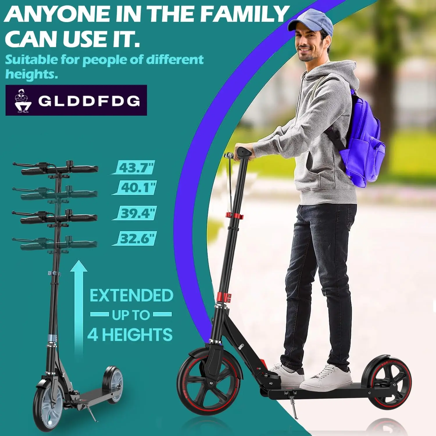 Trottinette pour enfants, grande roue en PU 9 pouces, pliable, légère, scooter pour adolescents et adultes, charge maximale de 330 lb, scooter professionnel, 4 réglables