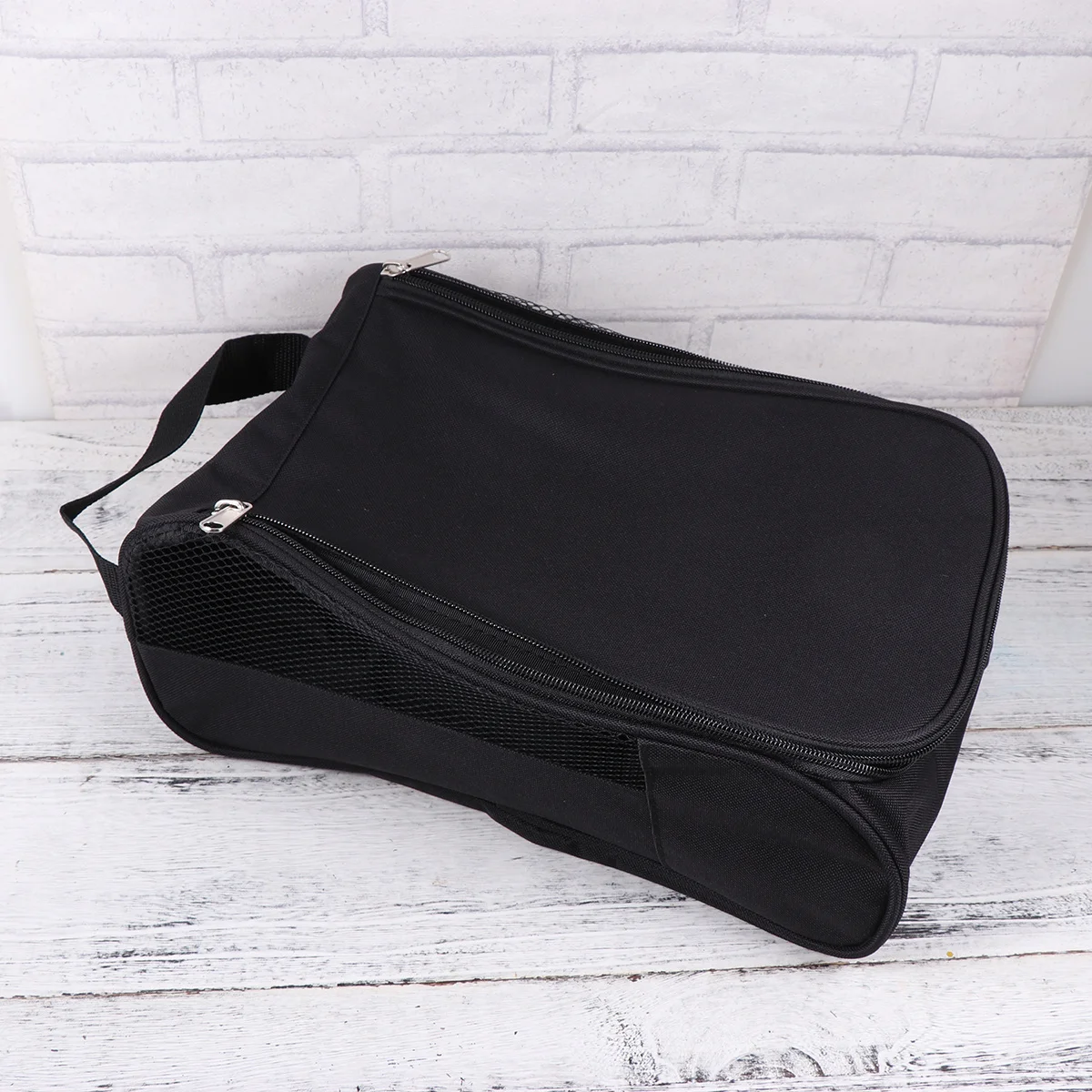 Black Shoe Storage Bag Golf Ventilation Mesh Zippered Shoe Carrier Pouch Portable Dustproof Case for Soccer Cycling Tennis
