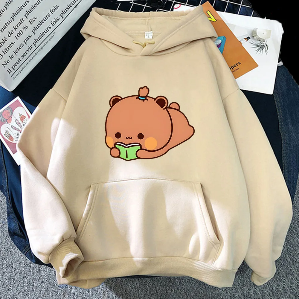 Dudu Is Reading-Sudadera con capucha para hombre y mujer, ropa de calle Kawaii, Bubu, oso Panda, abrigos de lana, Y2k, KPop