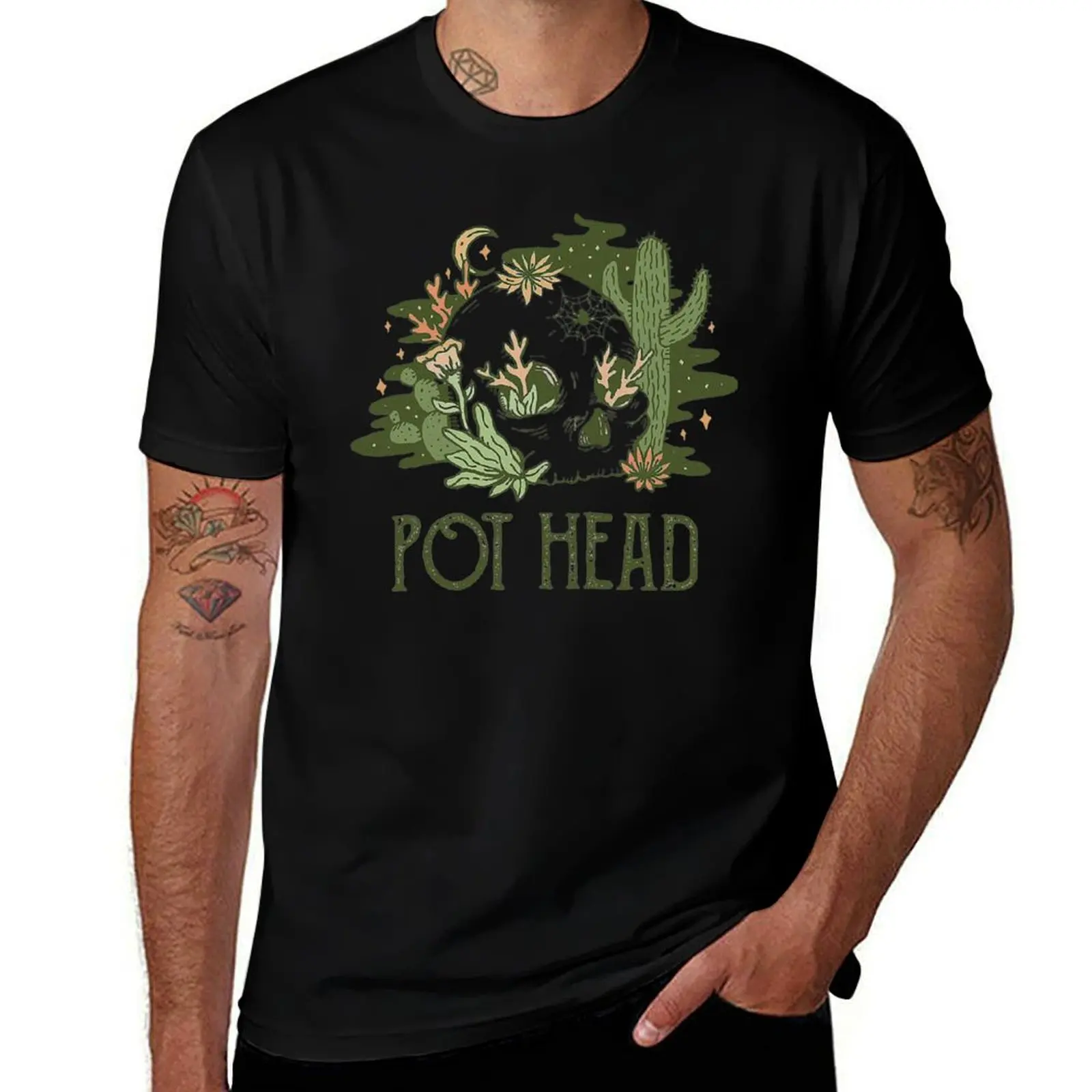 FUNNY SKULL POT HEAD T-Shirt Casual Work Wear T-Shirt