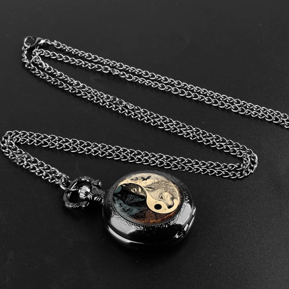 Bagua Formation  Design Glass Dome Quartz Pocket Watch With Durable Chain Arabic Numeral Dial For Men And Women Creative Gifts